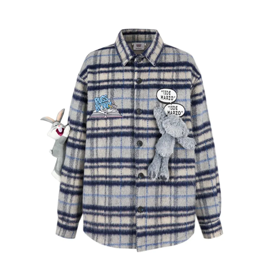 13De Marzo X Looney Tunes Blue Bugs Bunny Plaid Shirt Coat
