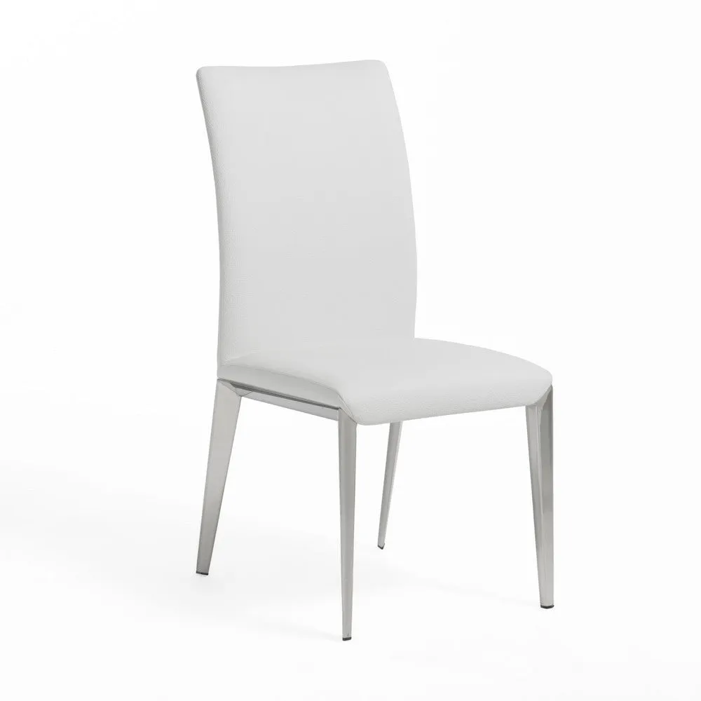 18 Inch Dining Side Chair Set of 2, Plush White Faux Leather Seat, Metal By Casagear Home