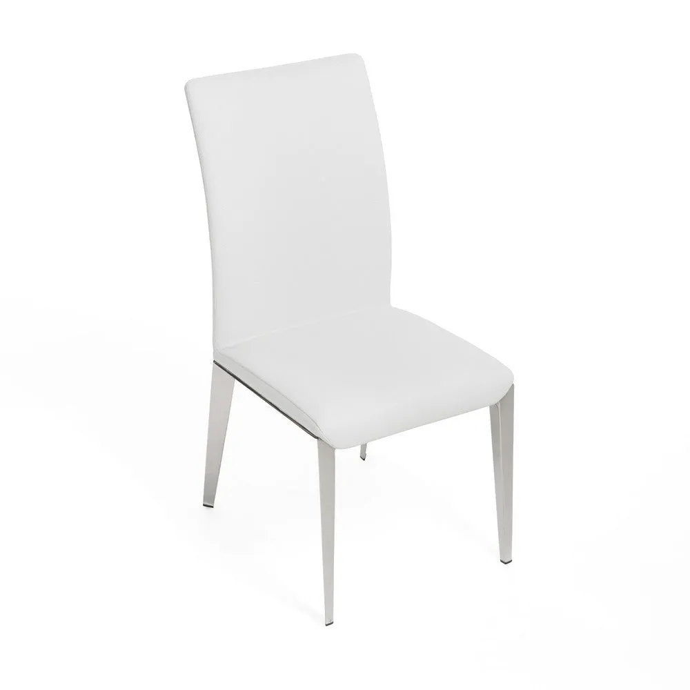 18 Inch Dining Side Chair Set of 2, Plush White Faux Leather Seat, Metal By Casagear Home