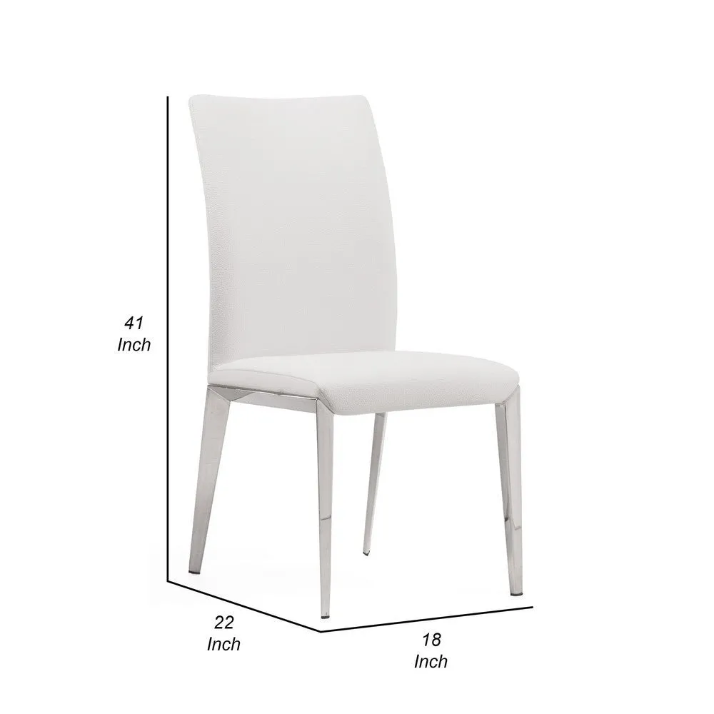 18 Inch Dining Side Chair Set of 2, Plush White Faux Leather Seat, Metal By Casagear Home