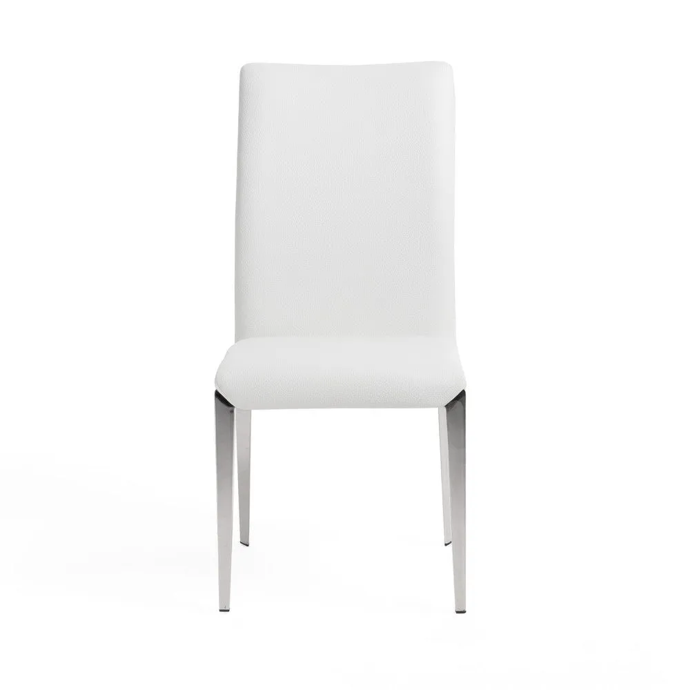18 Inch Dining Side Chair Set of 2, Plush White Faux Leather Seat, Metal By Casagear Home