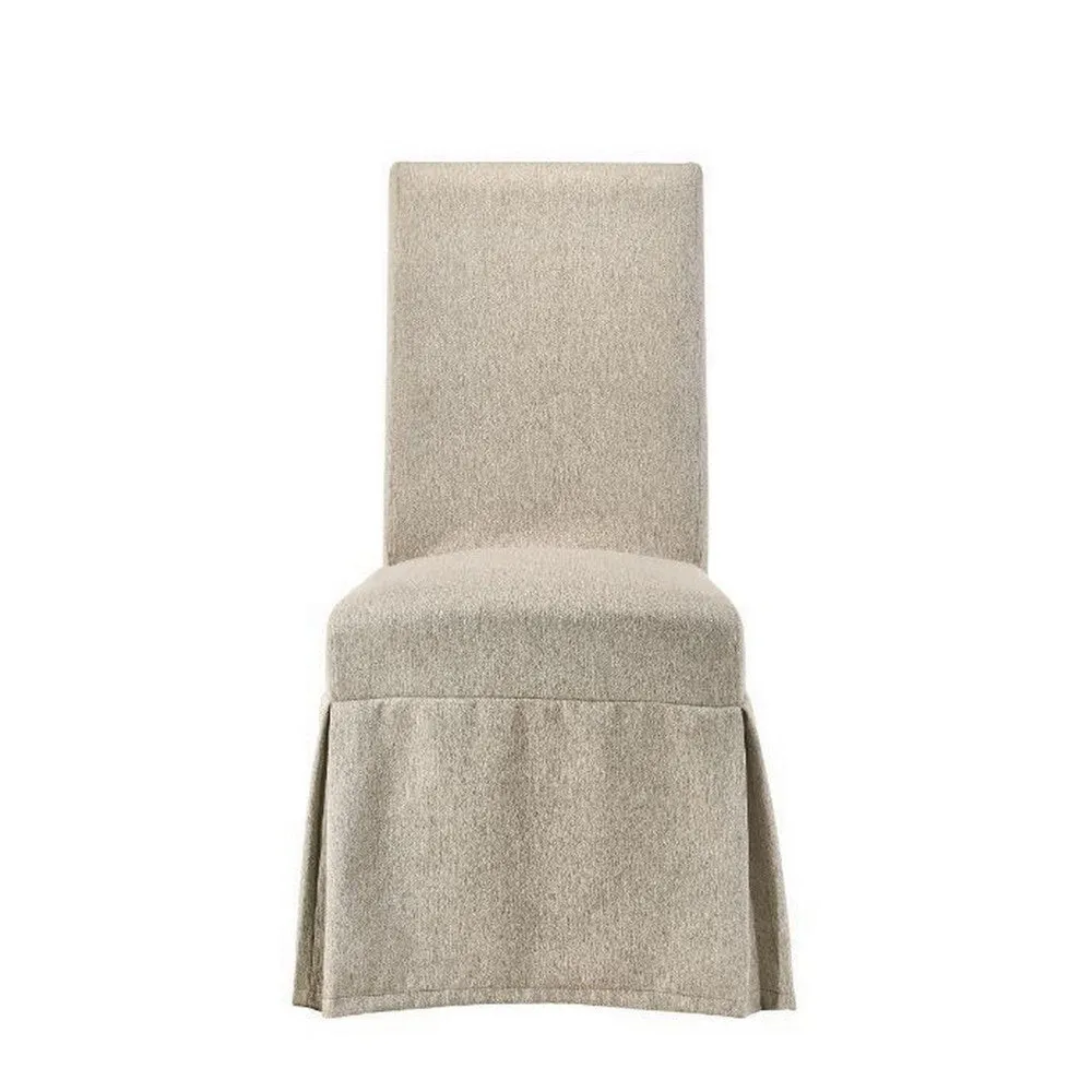 18 Inch Modern Fabric Skirted Dining Chair, Rubberwood, Set of 2, Beige By Casagear Home