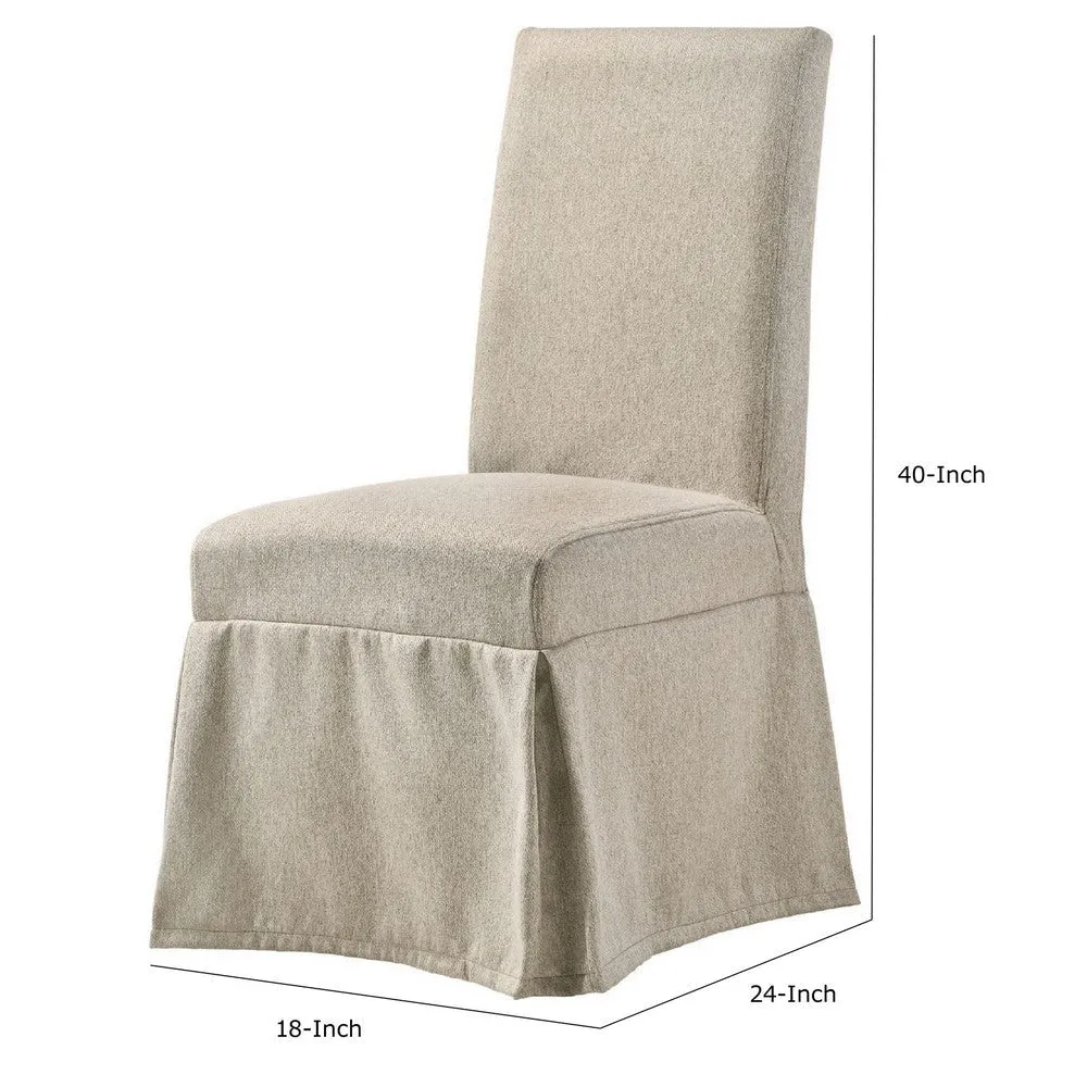 18 Inch Modern Fabric Skirted Dining Chair, Rubberwood, Set of 2, Beige By Casagear Home