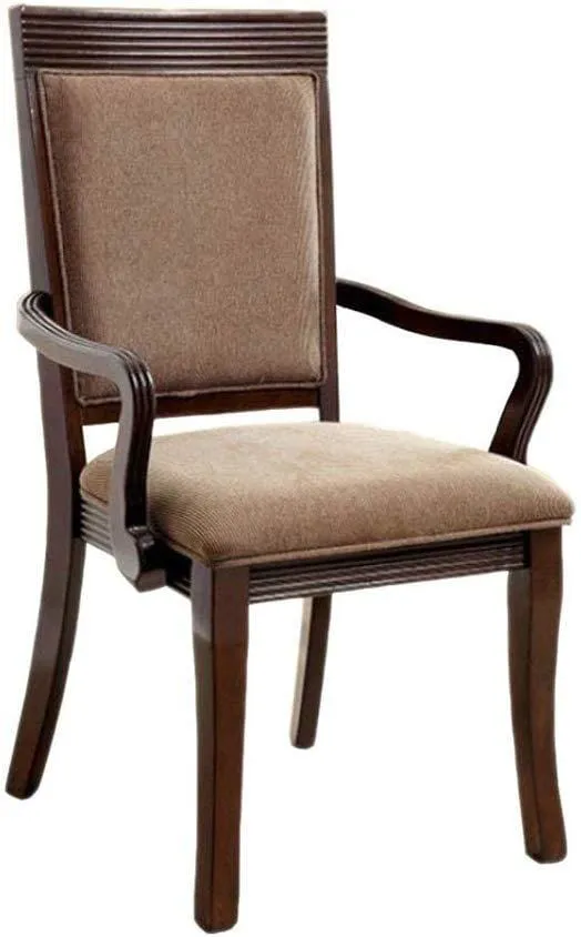 18 Inch Ribbed Wood Frame Arm Chair, Walnut, Set Of 2 By Casagear Home