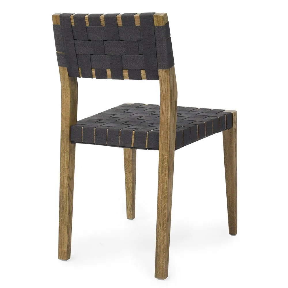 22 Inch Dining Side Chair Set of 2, Woven Black Polyester, Brown Oak Wood By Casagear Home