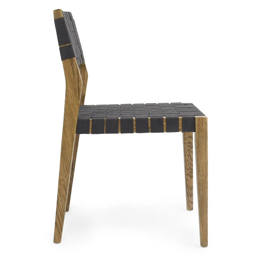 22 Inch Dining Side Chair Set of 2, Woven Black Polyester, Brown Oak Wood By Casagear Home