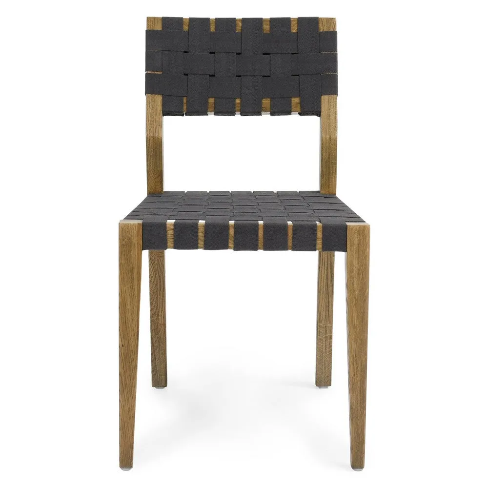 22 Inch Dining Side Chair Set of 2, Woven Black Polyester, Brown Oak Wood By Casagear Home