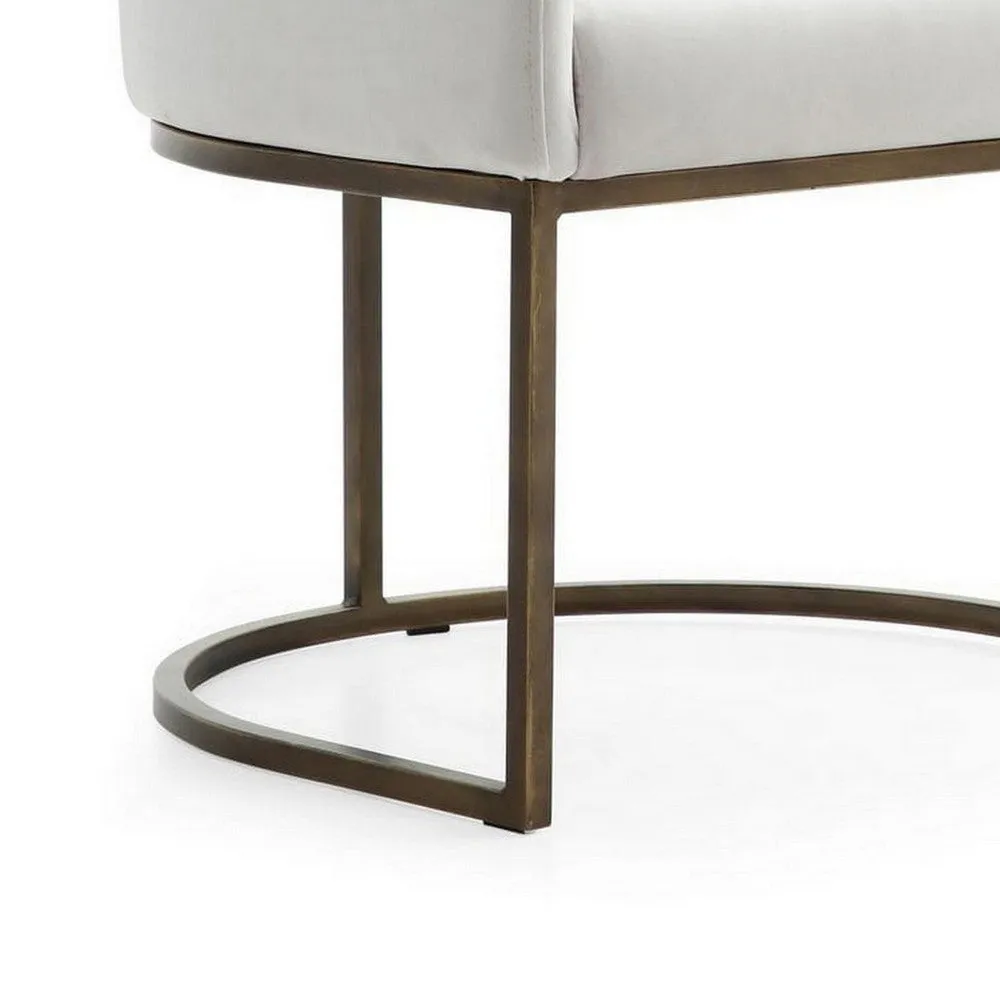 24 Inch Dining Chair, Curved Back, Antique Brass Base, Off White Fabric By Casagear Home