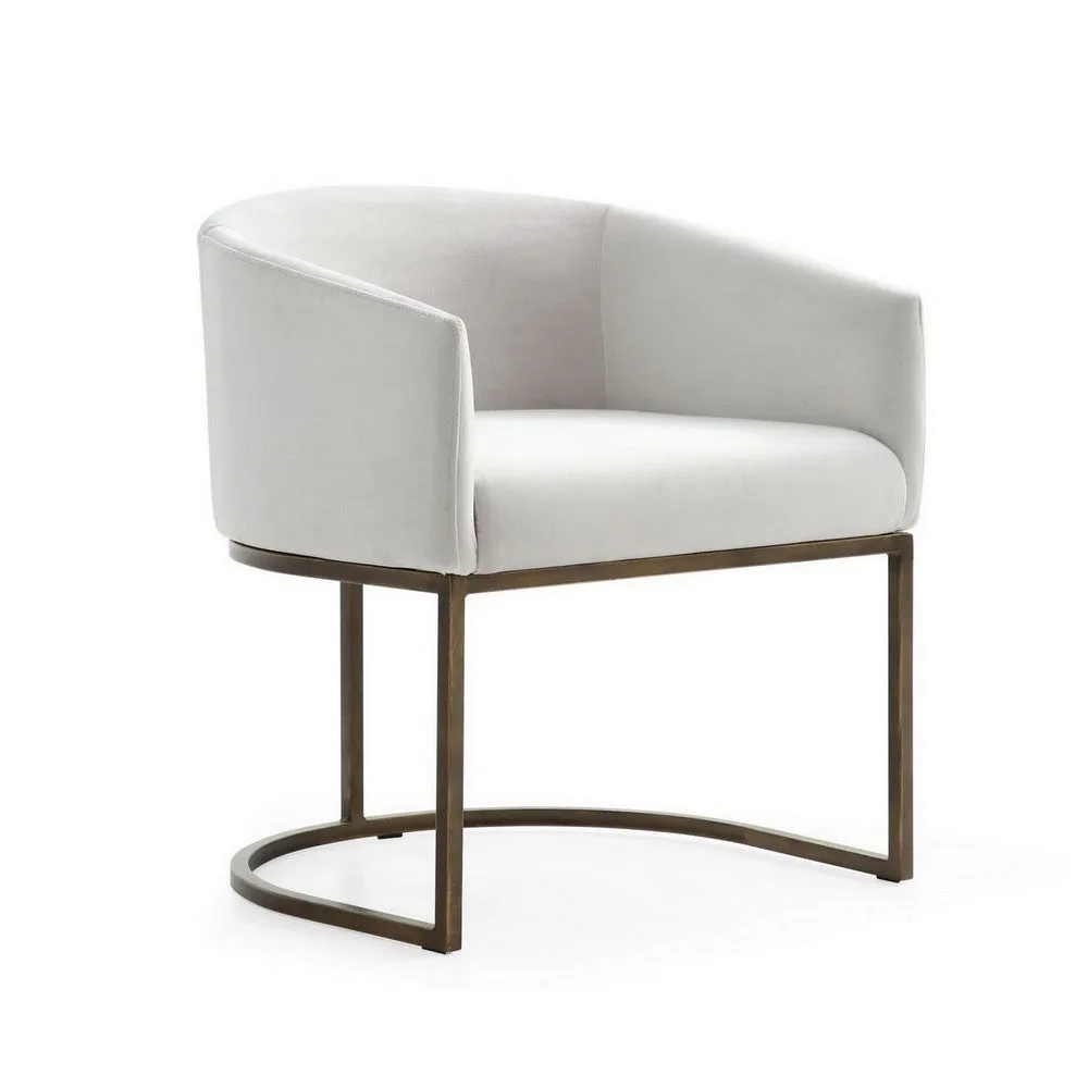 24 Inch Dining Chair, Curved Back, Antique Brass Base, Off White Fabric By Casagear Home