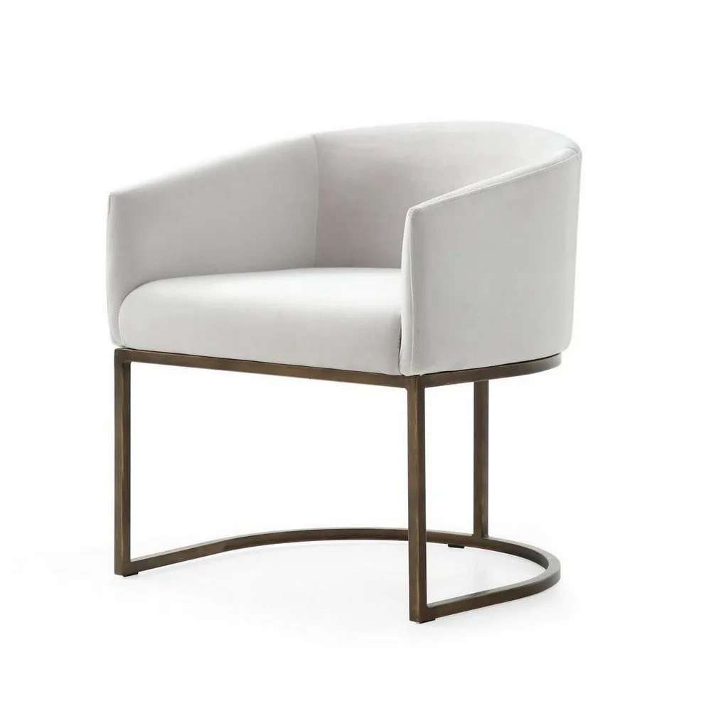 24 Inch Dining Chair, Curved Back, Antique Brass Base, Off White Fabric By Casagear Home