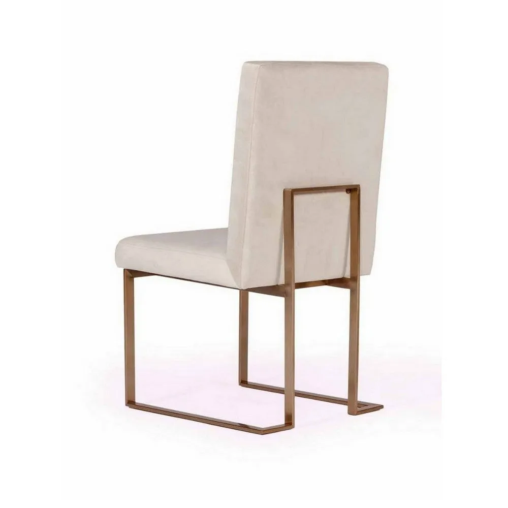 24 Inch Dining Chair Set of 2, Brass Steel Frame, Beige Velvet Upholstery By Casagear Home
