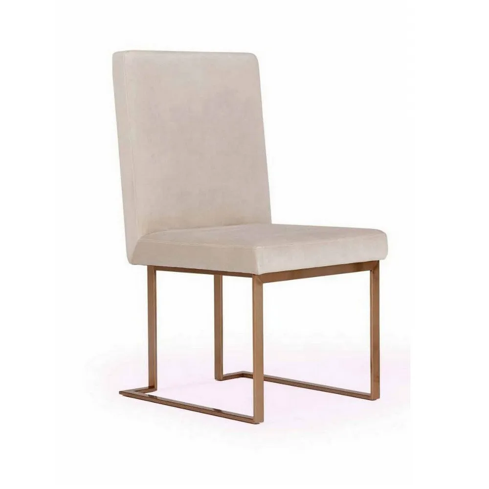 24 Inch Dining Chair Set of 2, Brass Steel Frame, Beige Velvet Upholstery By Casagear Home