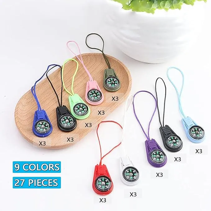 27 Pack Compass for Compass Hiking, 9 Colors, Mini Compass Survival, Small Compass Bulk, Suitable for Gifts, Camping, Hiking, Training, Party Favor Pocket