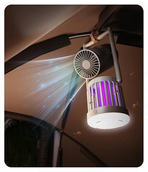 3-in-1 Camping Fan, Mosquito Zapper & Night Light  Portable Outdoor LED Lantern with USB Rechargeable for Outdoor and Indoor