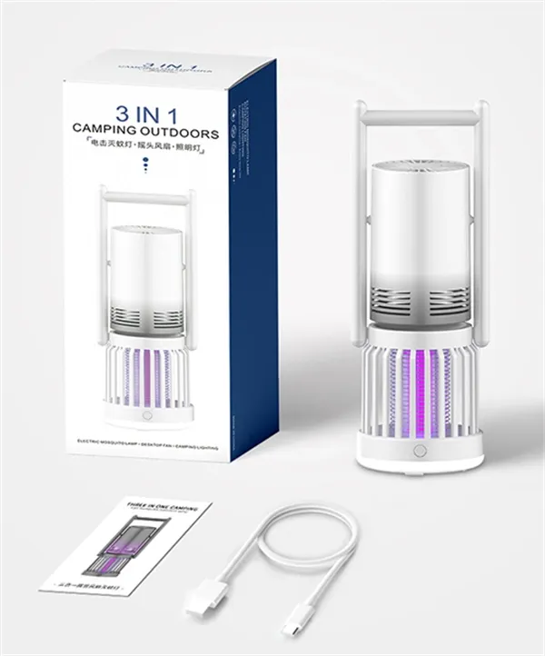 3-in-1 Camping Fan, Mosquito Zapper & Night Light  Portable Outdoor LED Lantern with USB Rechargeable for Outdoor and Indoor