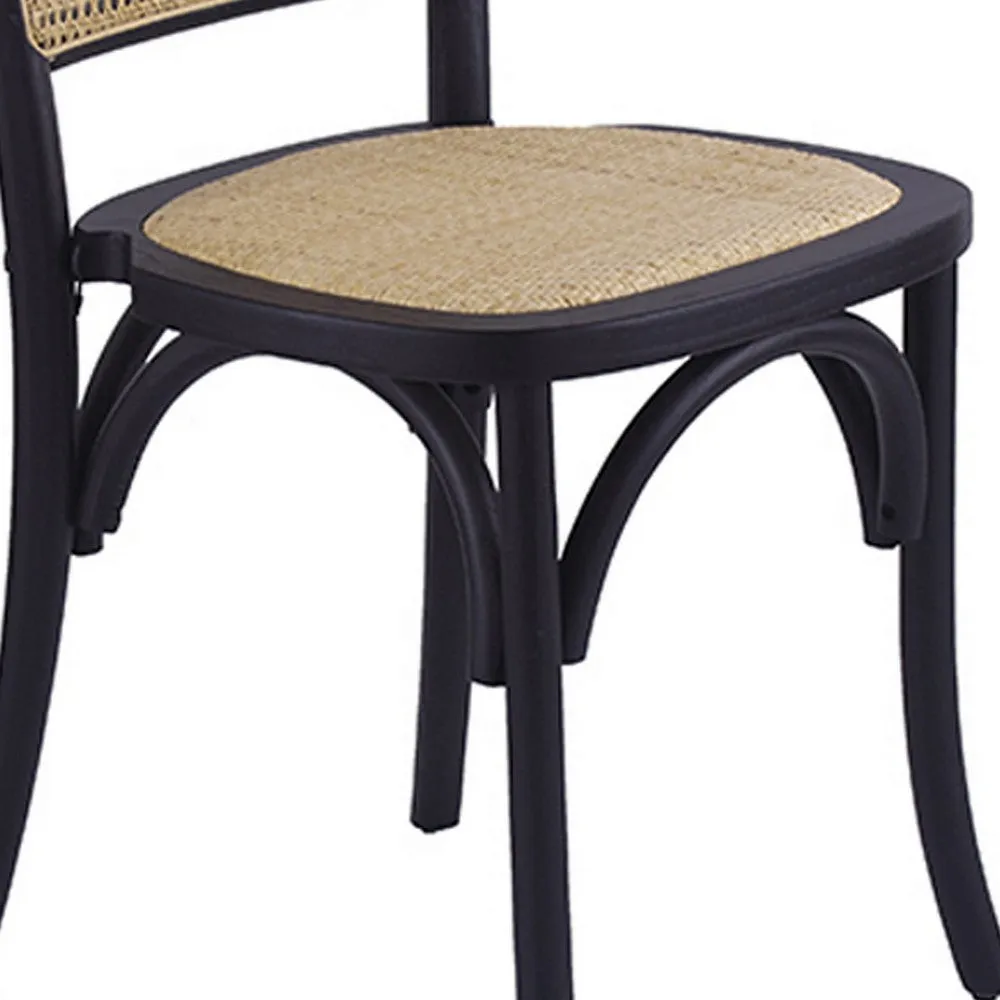 38 Inch Dining Chairs Set of 2, Stackable, Woven Cane, Beech Wood, Black By Casagear Home