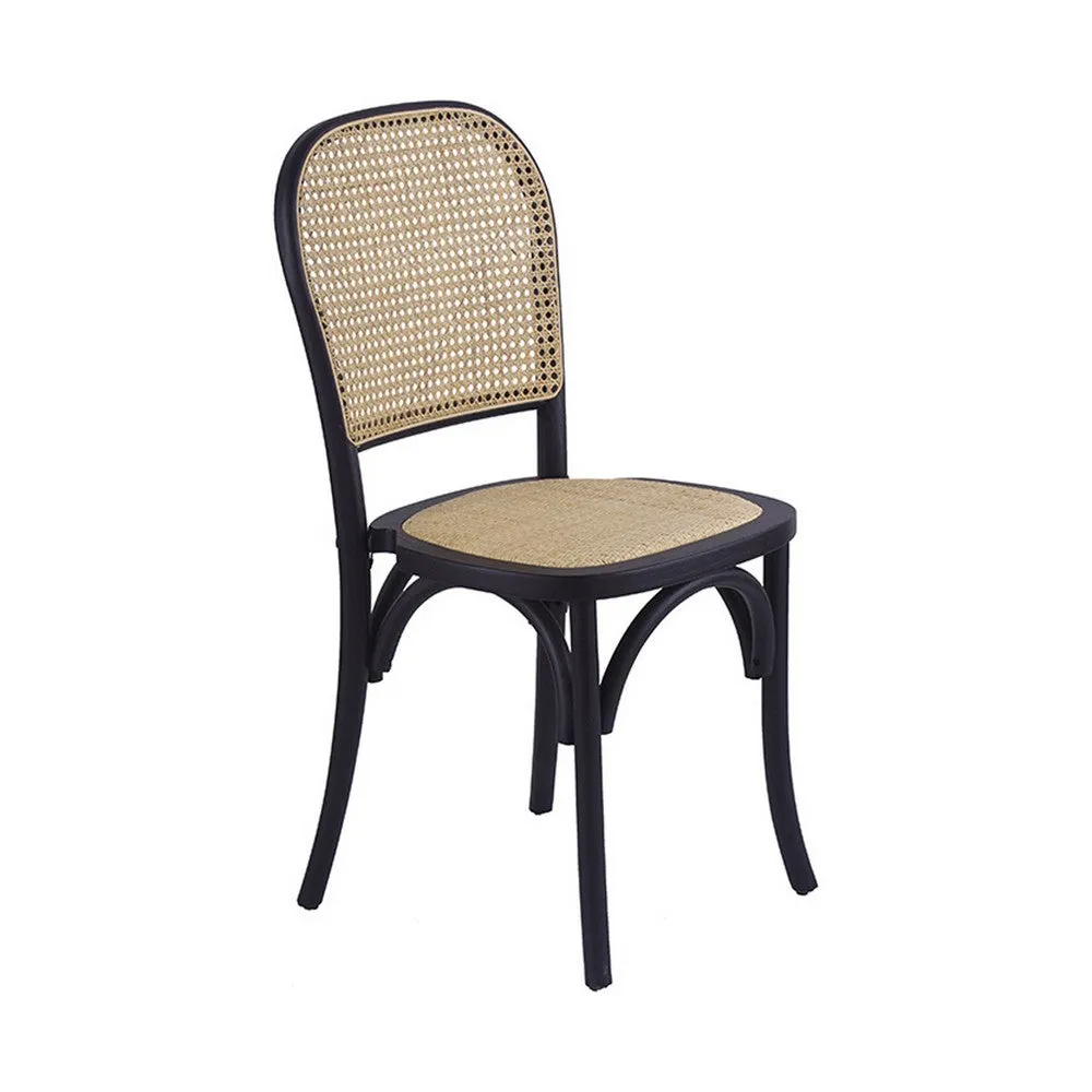 38 Inch Dining Chairs Set of 2, Stackable, Woven Cane, Beech Wood, Black By Casagear Home