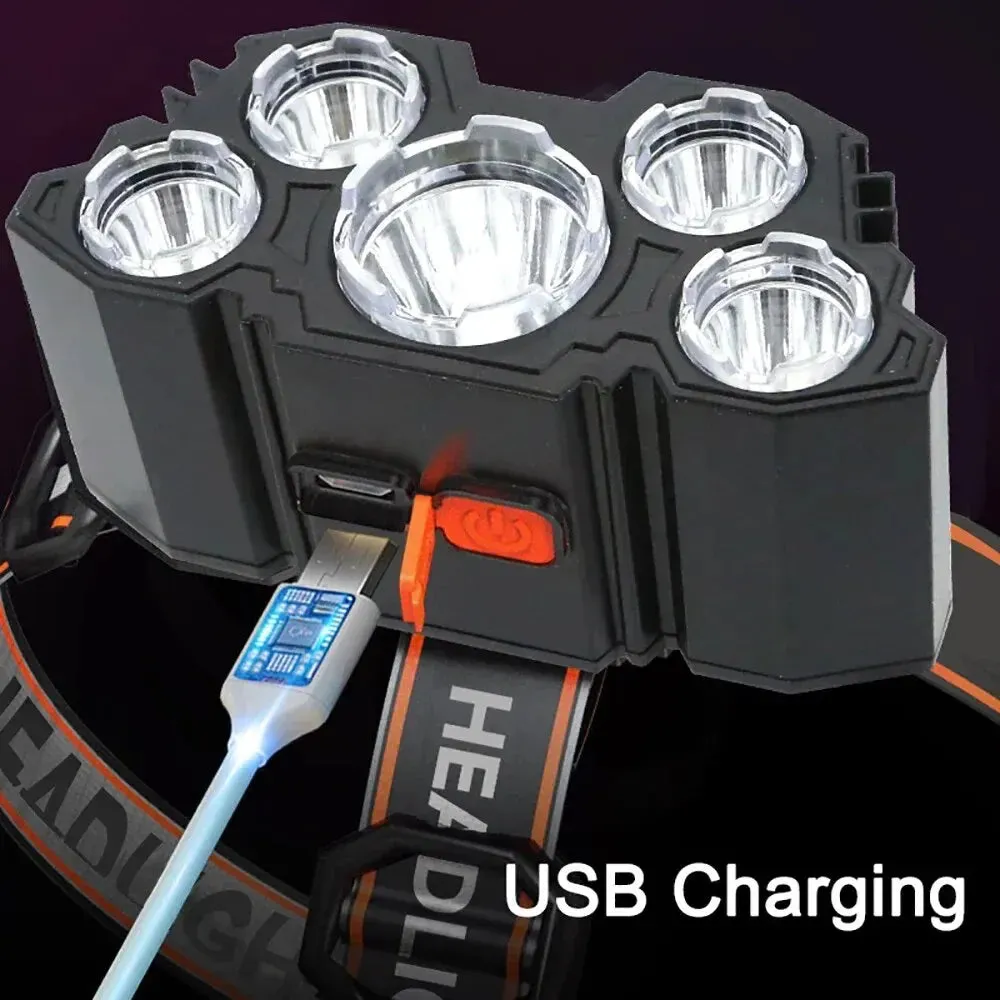 5 Led Rechargeable Flashlight with Built in 18650 Battery Strong Light for Camping Fishing and Adventure
