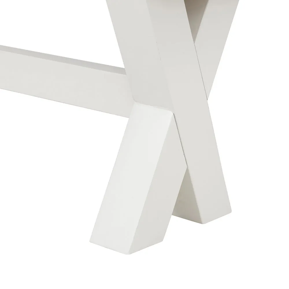 70 Inch Dining Bench, White X Leg Trestle Base, Acacia Wood, Brown Seat By Casagear Home