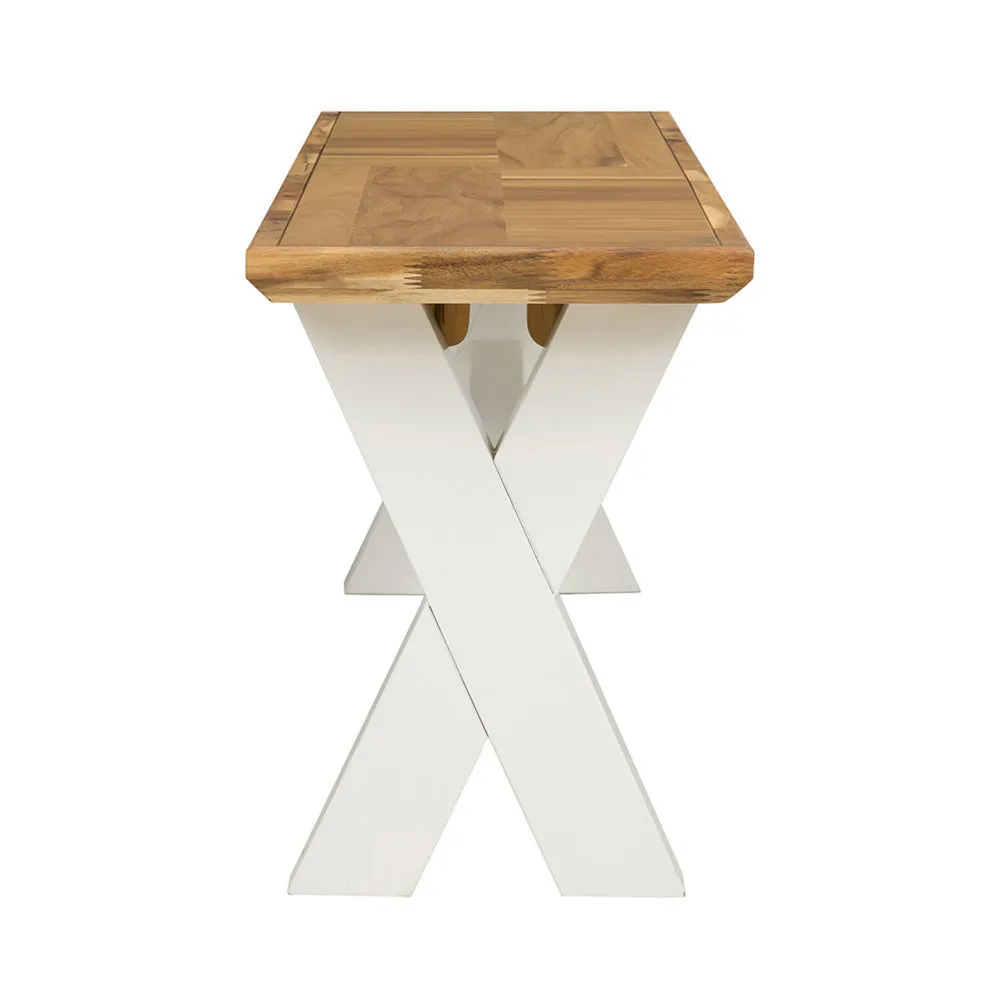 70 Inch Dining Bench, White X Leg Trestle Base, Acacia Wood, Brown Seat By Casagear Home