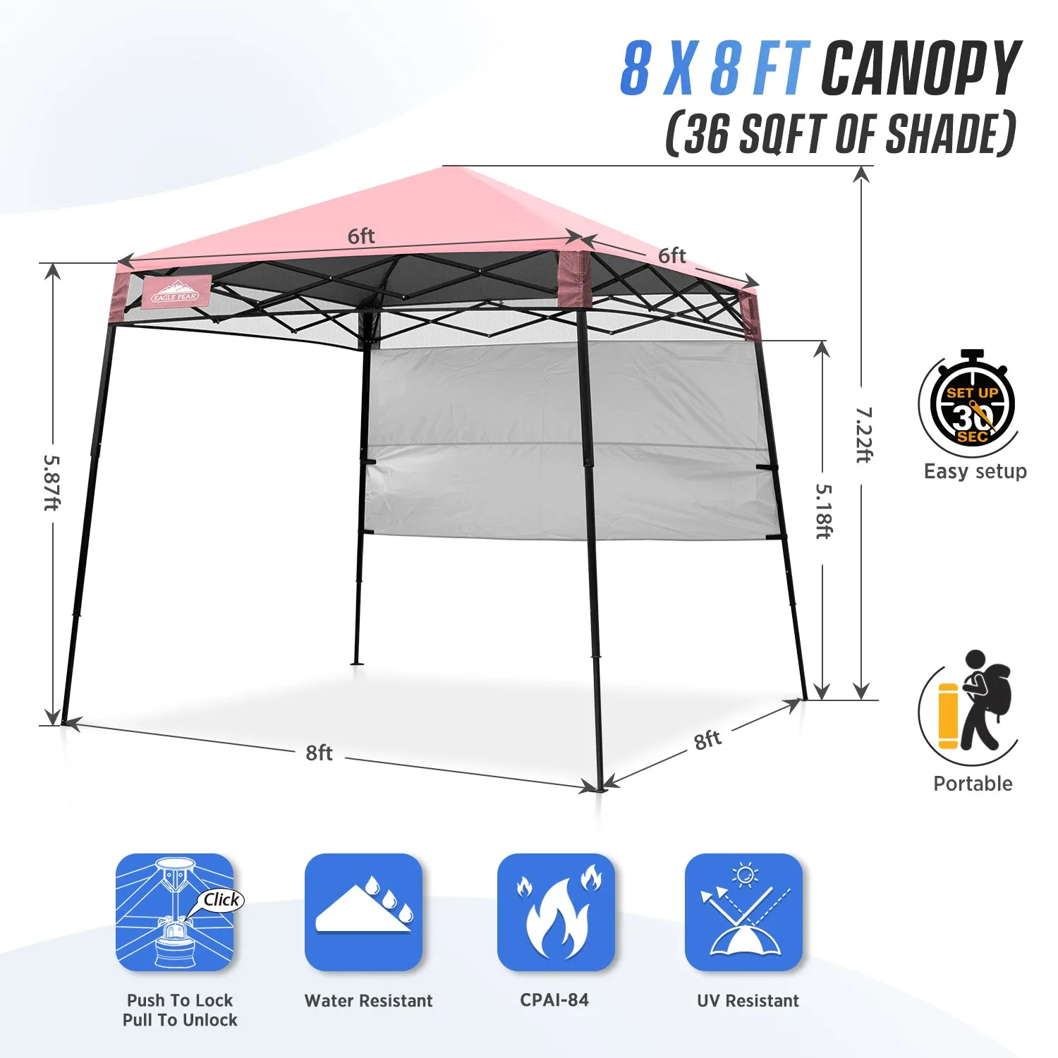 8x8 Pop Up Canopy Tent with Sidewall,8x8 Base 6x6 Top