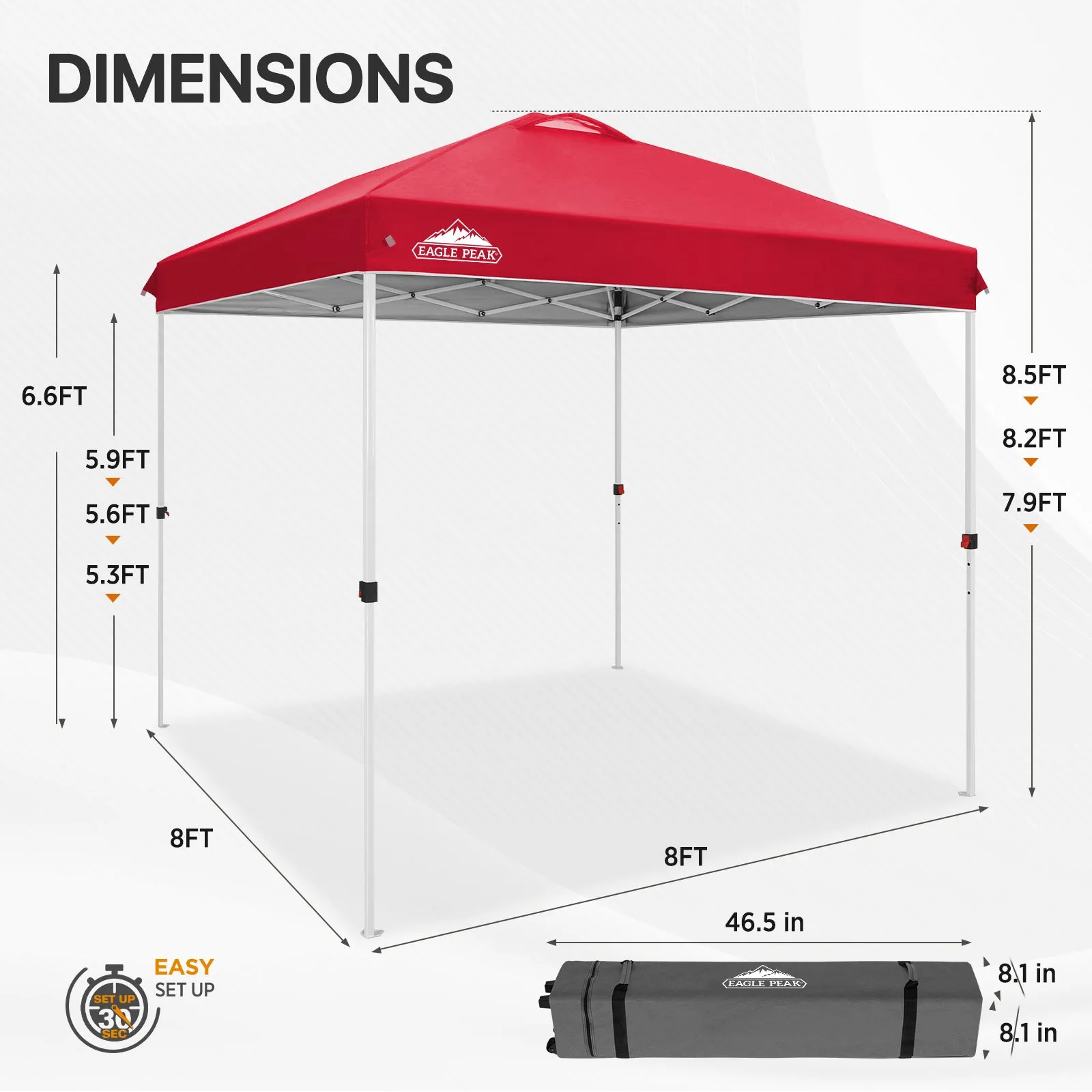 8x8 Pop Up Straight Leg Canopy
