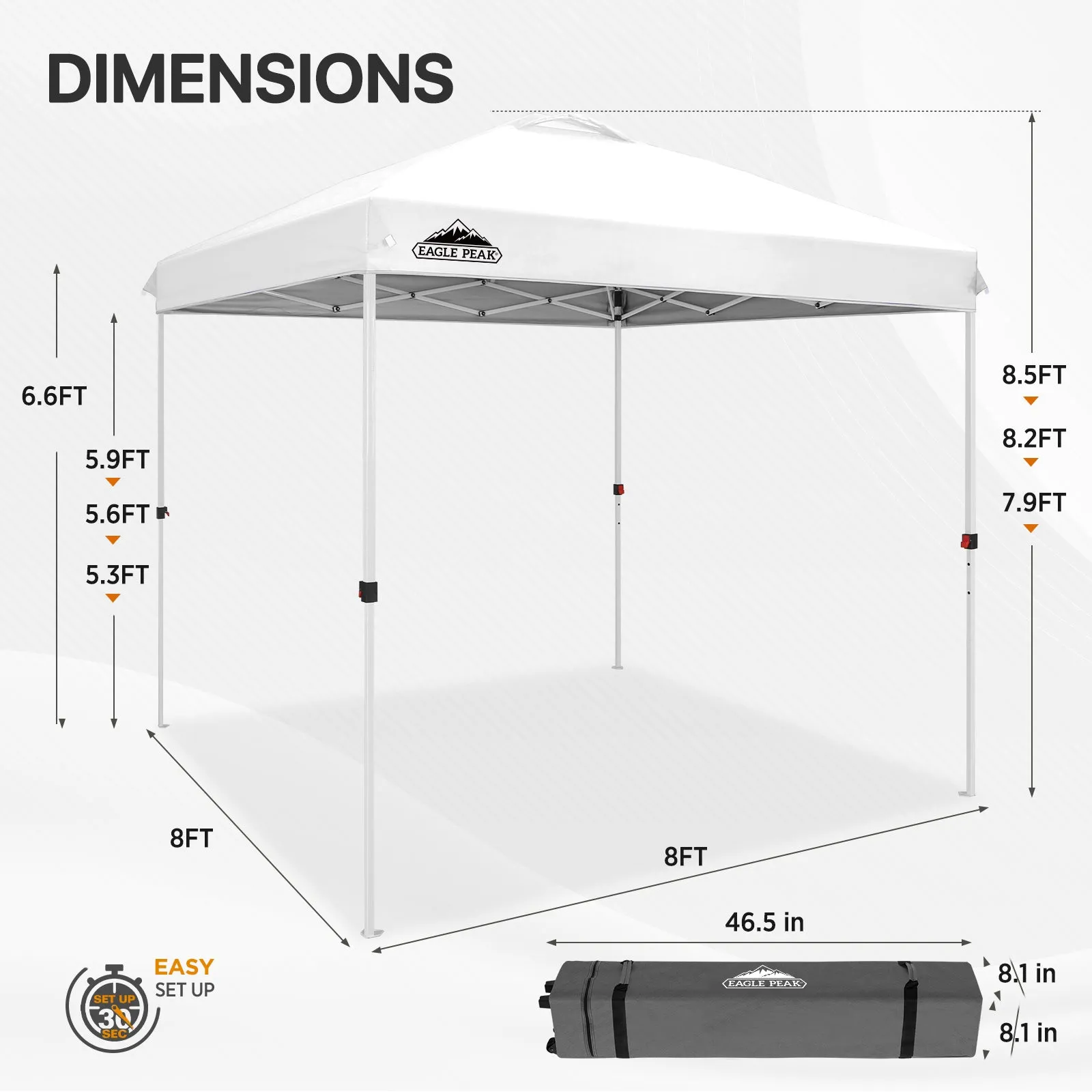 8x8 Pop Up Straight Leg Canopy