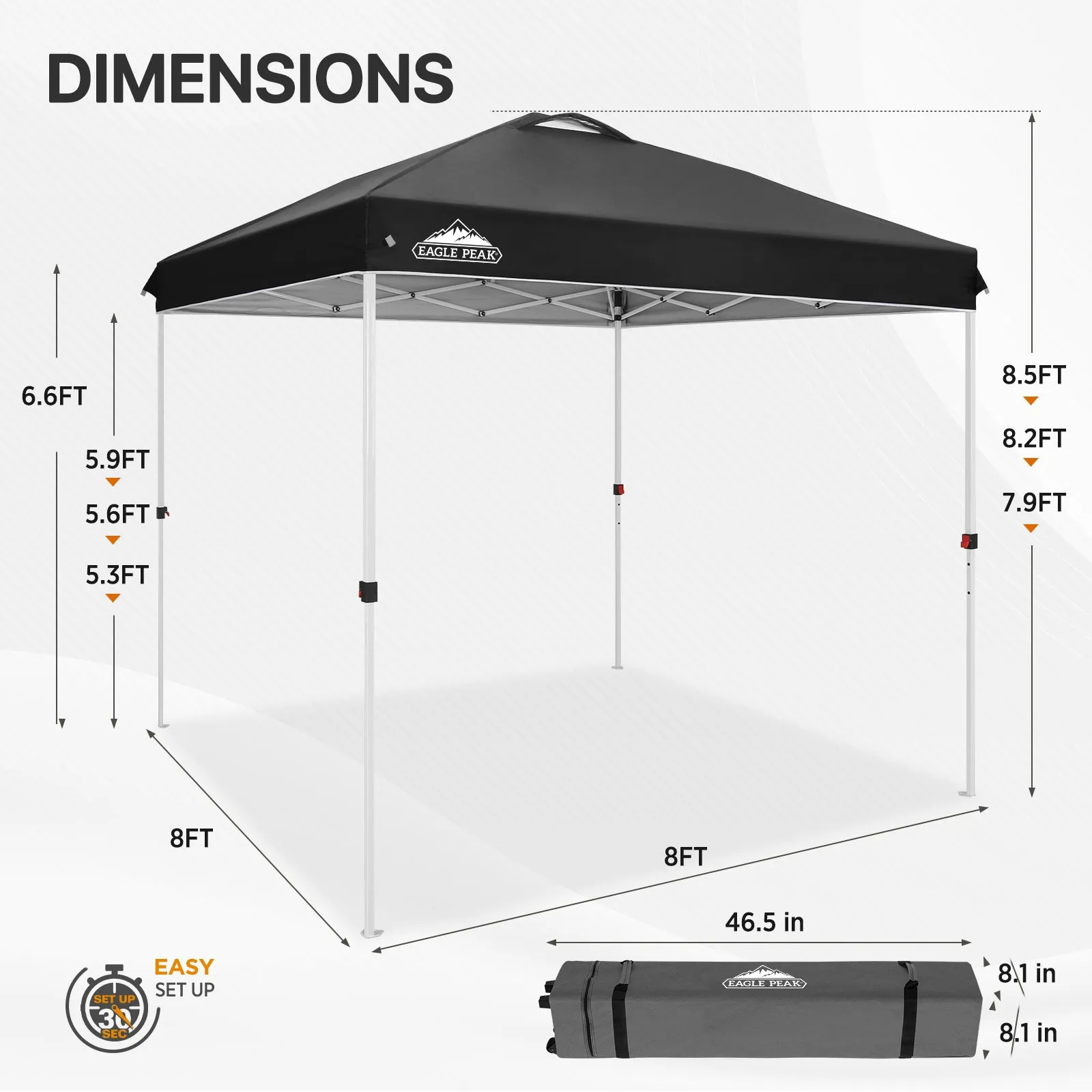 8x8 Pop Up Straight Leg Canopy