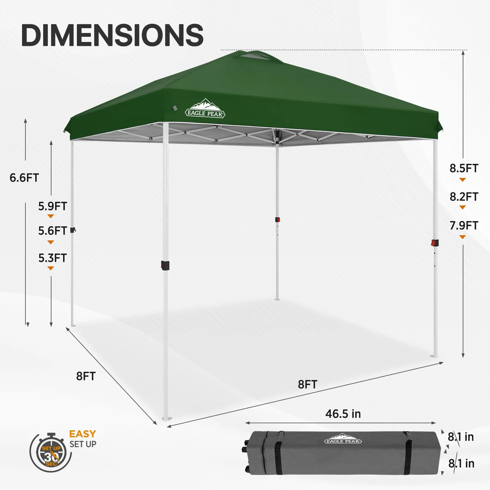 8x8 Pop Up Straight Leg Canopy