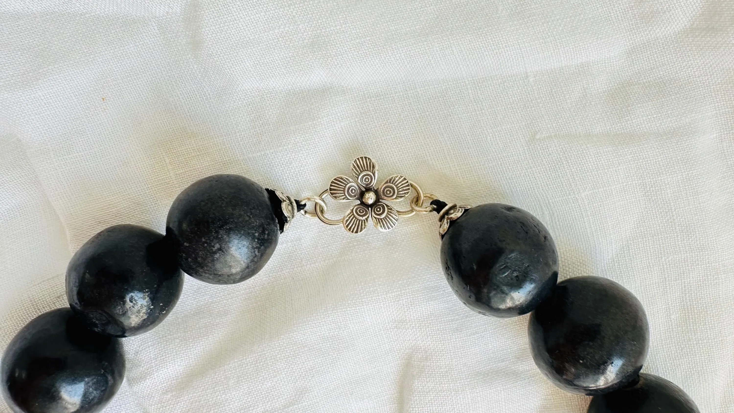 Barro Negro & Silver Necklace. Oaxacan Black Clay. Sterling Silver. 2649