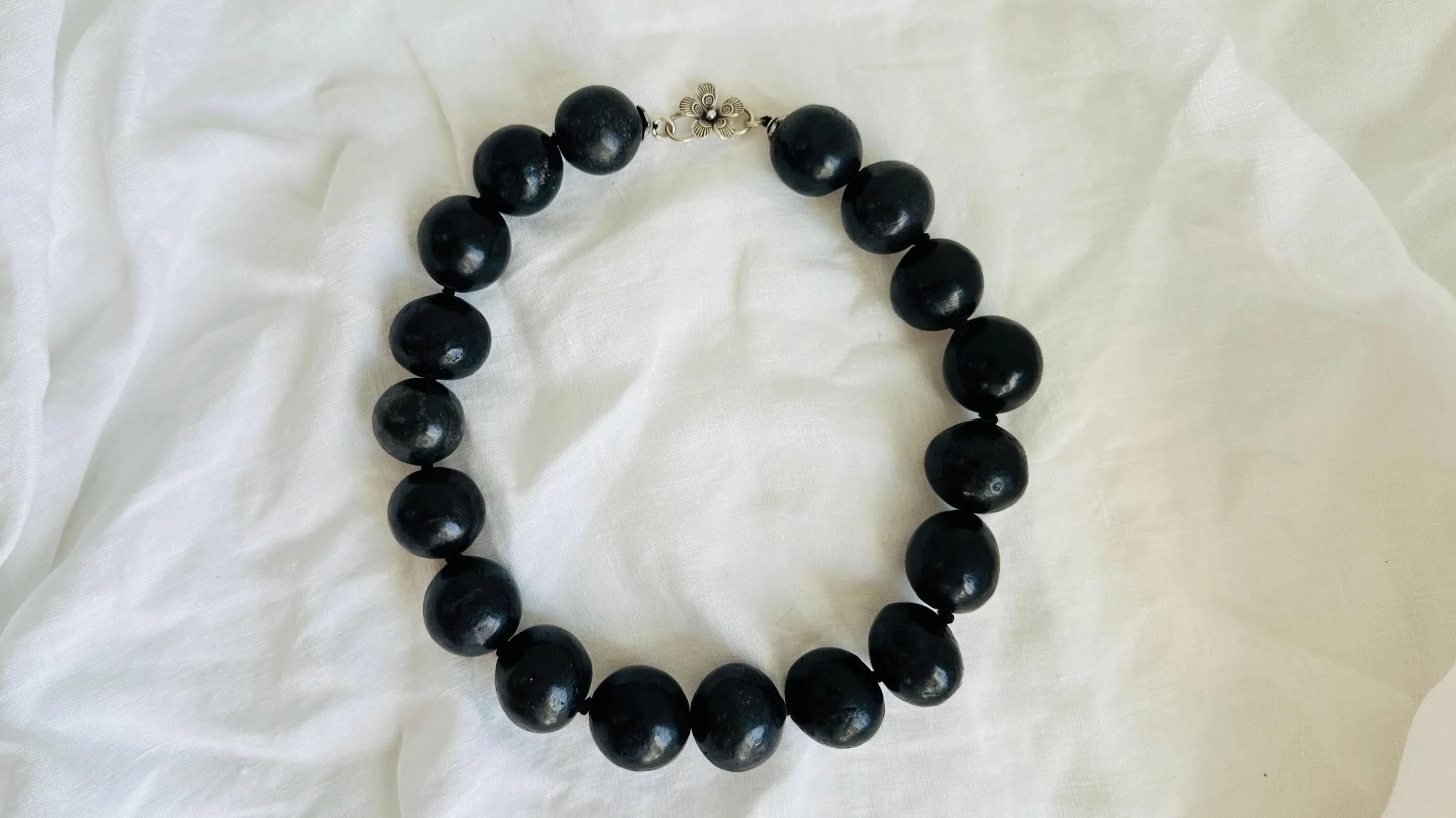 Barro Negro & Silver Necklace. Oaxacan Black Clay. Sterling Silver. 2649