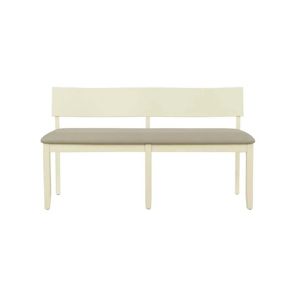 Celi 53 Inch Dining Bench, Taupe Faux Leather Seat, Beige Wood Frame By Casagear Home