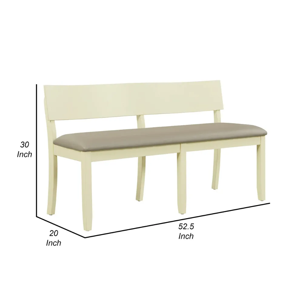Celi 53 Inch Dining Bench, Taupe Faux Leather Seat, Beige Wood Frame By Casagear Home