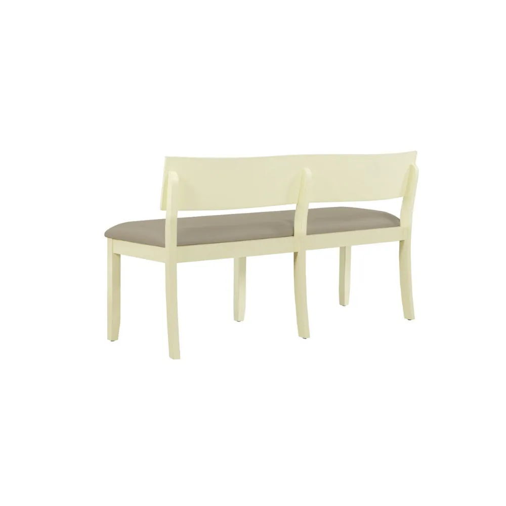 Celi 53 Inch Dining Bench, Taupe Faux Leather Seat, Beige Wood Frame By Casagear Home
