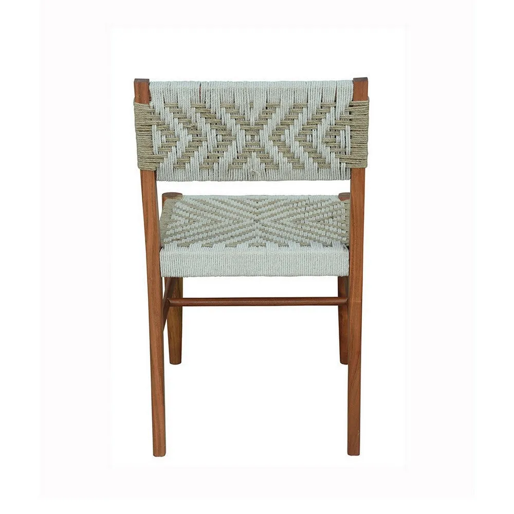 Cero 21 Inch Dining Chair Set of 2, Woven Cotton Seat and Back, Brown, Gray By Casagear Home