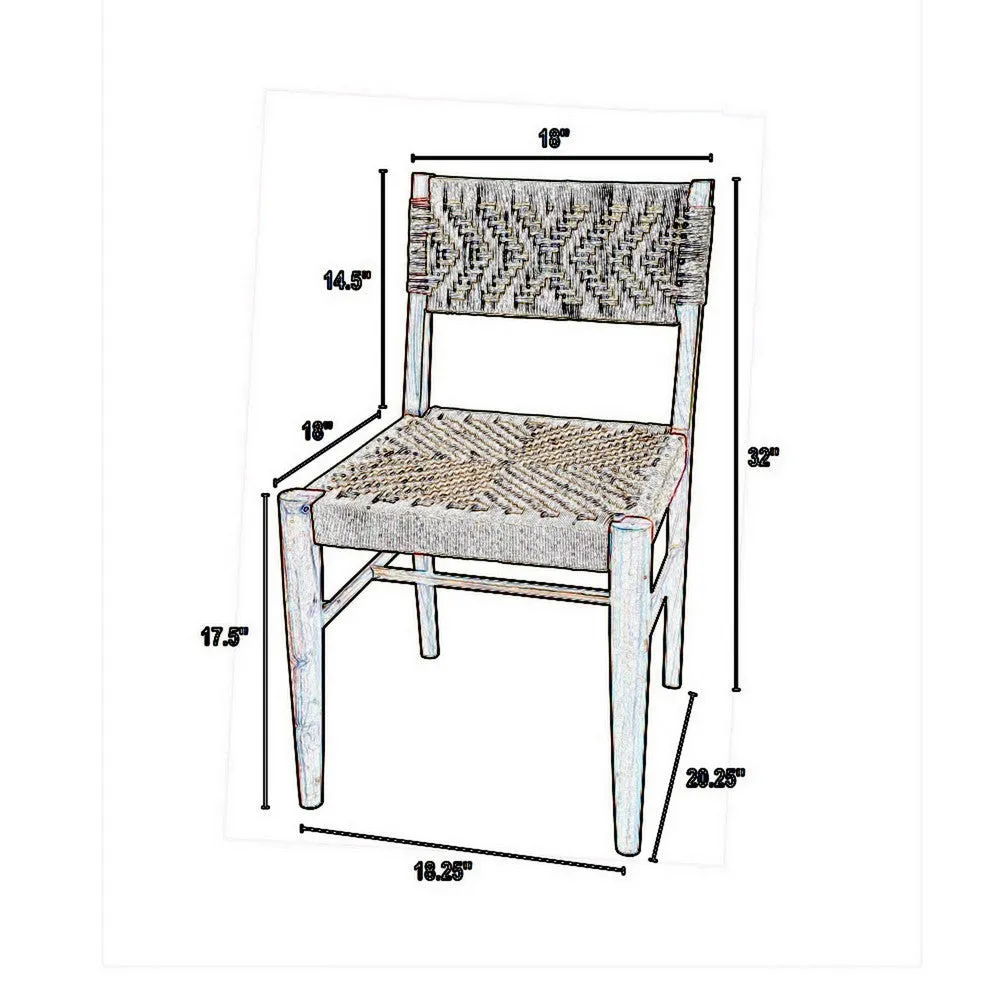 Cero 21 Inch Dining Chair Set of 2, Woven Cotton Seat and Back, Brown, Gray By Casagear Home