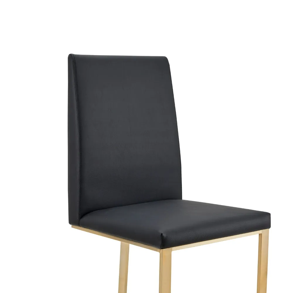 Cid Anki 19 Inch Dining Chair, Dark Gray Faux Leather, Brass Steel Finish By Casagear Home
