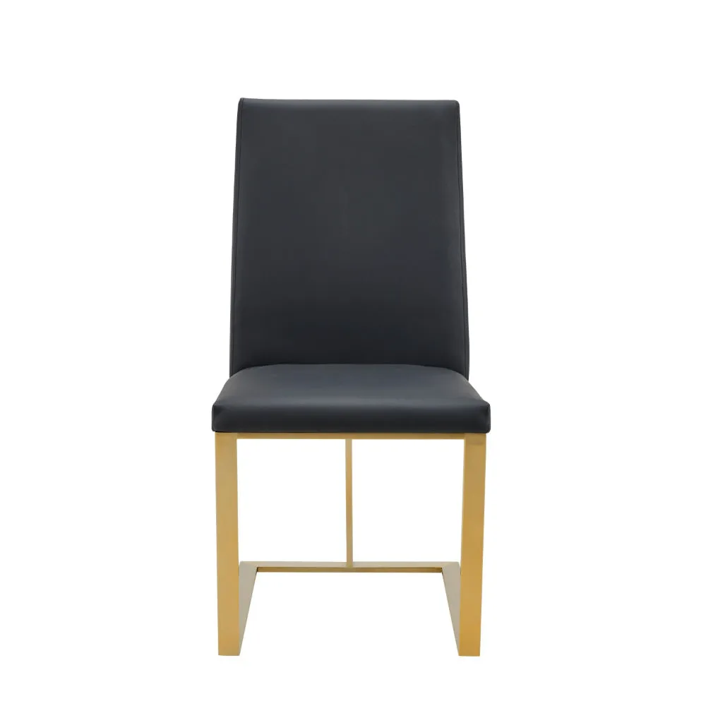 Cid Anki 19 Inch Dining Chair, Dark Gray Faux Leather, Brass Steel Finish By Casagear Home