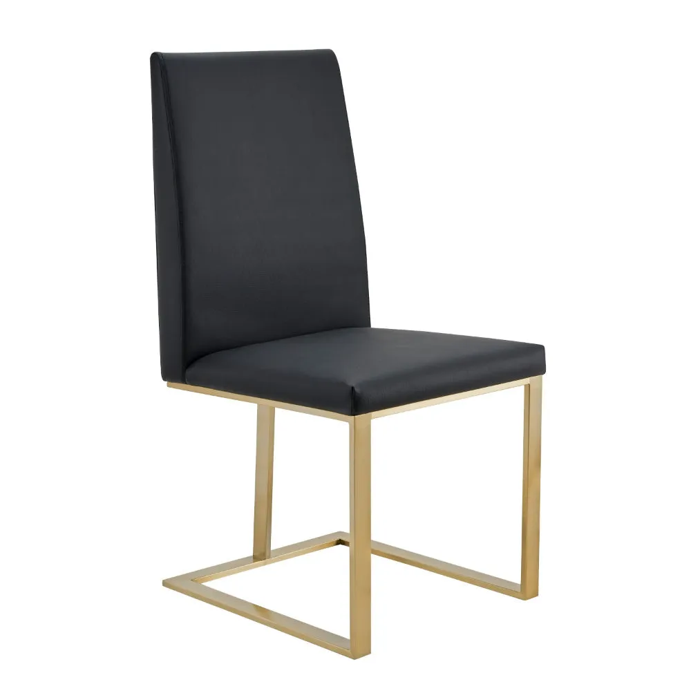 Cid Anki 19 Inch Dining Chair, Dark Gray Faux Leather, Brass Steel Finish By Casagear Home