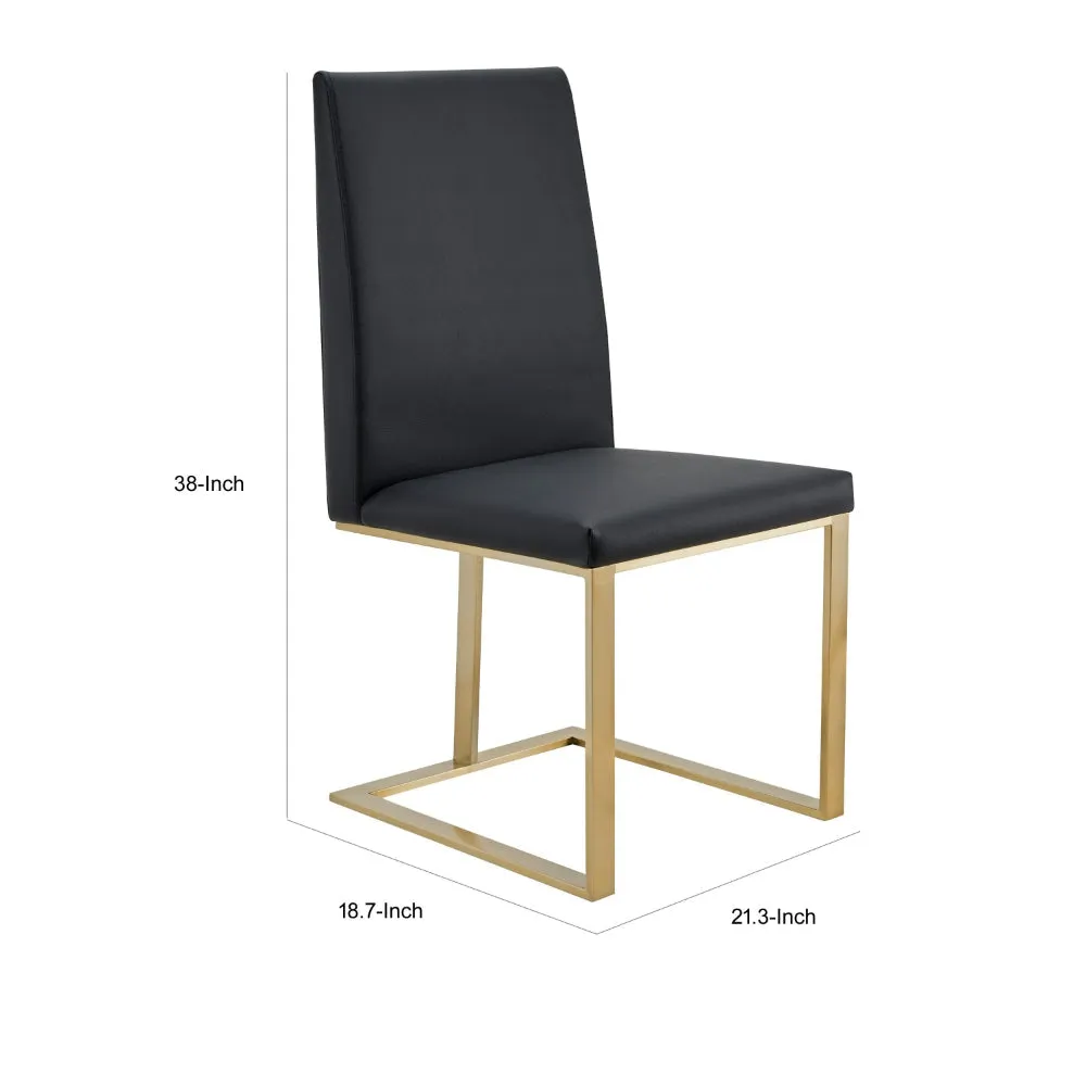 Cid Anki 19 Inch Dining Chair, Dark Gray Faux Leather, Brass Steel Finish By Casagear Home