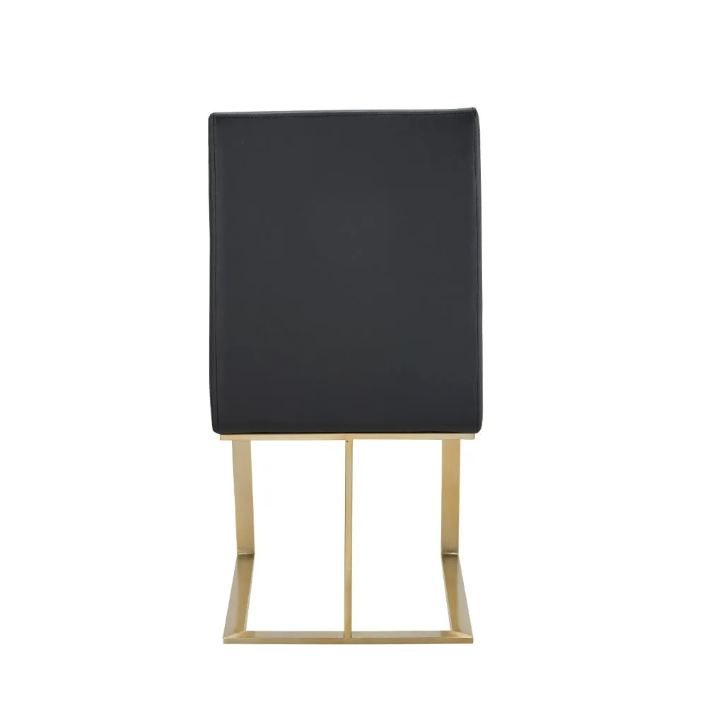 Cid Anki 19 Inch Dining Chair, Dark Gray Faux Leather, Brass Steel Finish By Casagear Home