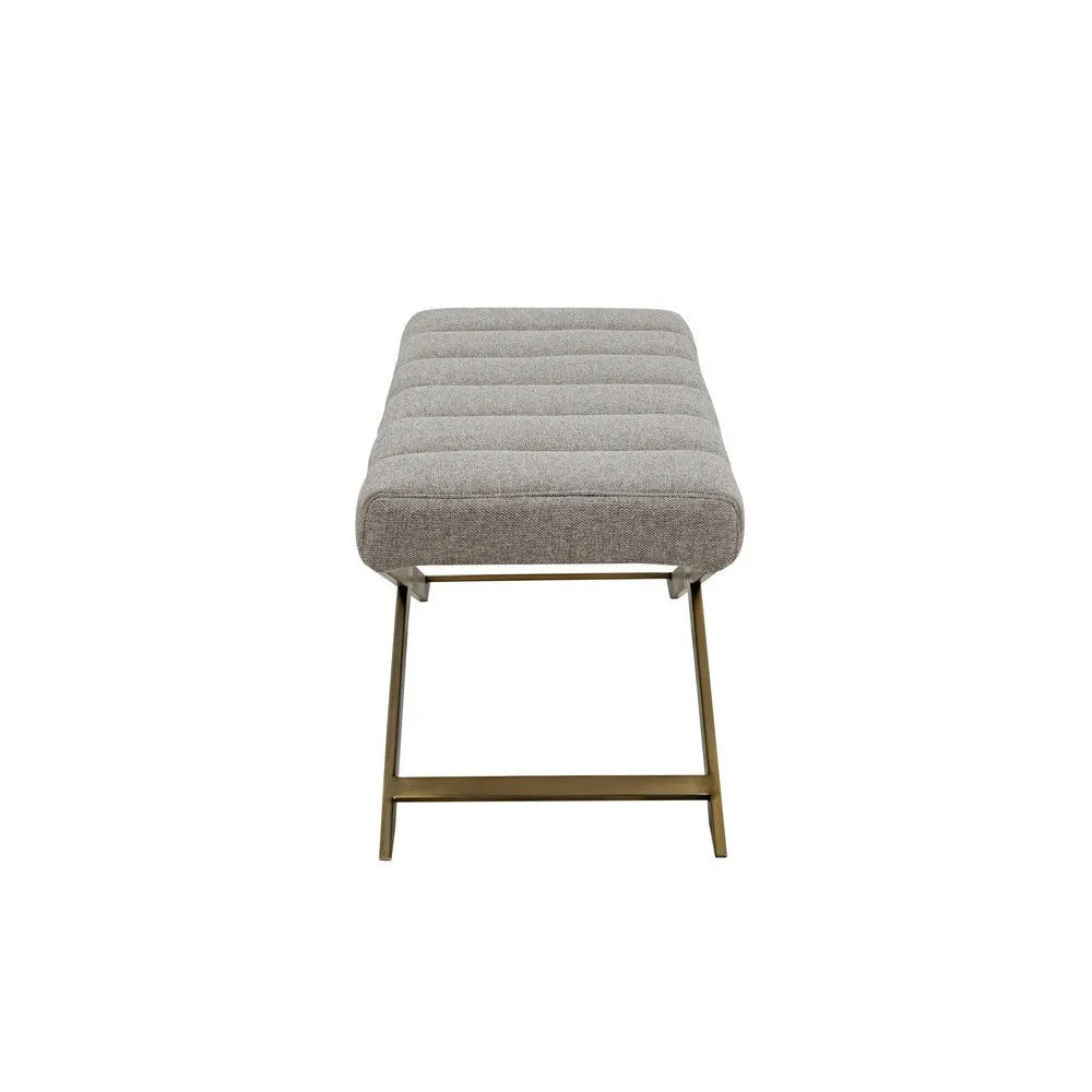 Cid Shia 47 Inch Accent Bench, Tufted Gray, X Shape Brushed Brass Legs By Casagear Home