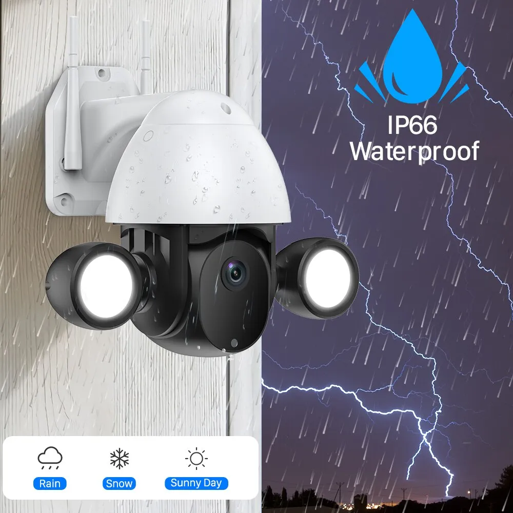 Cloud 3MP Tuya Floodlight WiFi Camera Outdoor 30M Color Night Vision Home Security Camera Auto Tacking Photo Alarm PTZ IP Camera