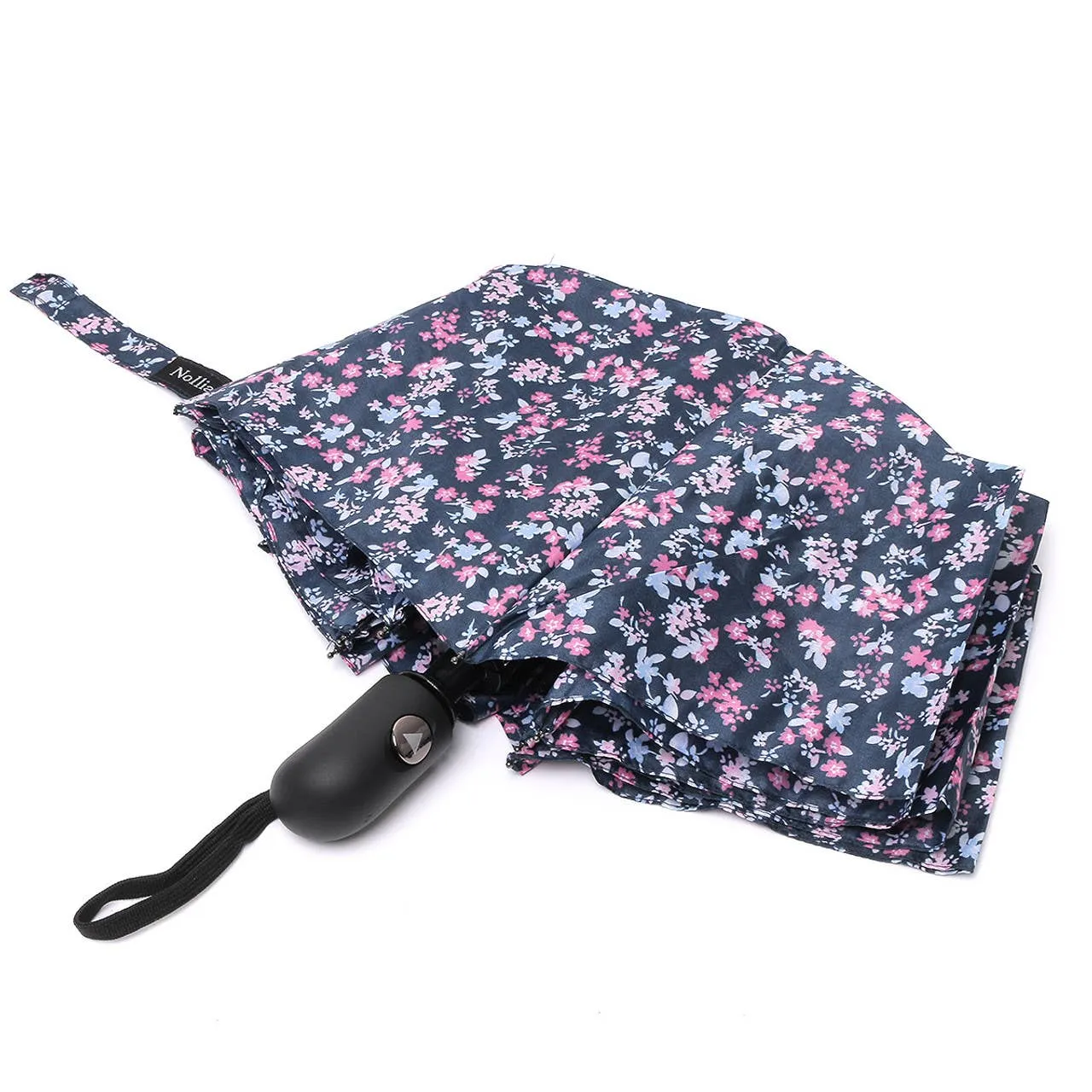 Compact Pink Floral Auto Open Umbrella