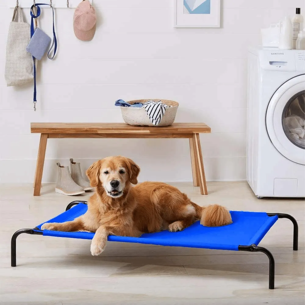 Fluffy's Pawsome Waterproof elevated Sides Camping Bed for Dogs (Blue)