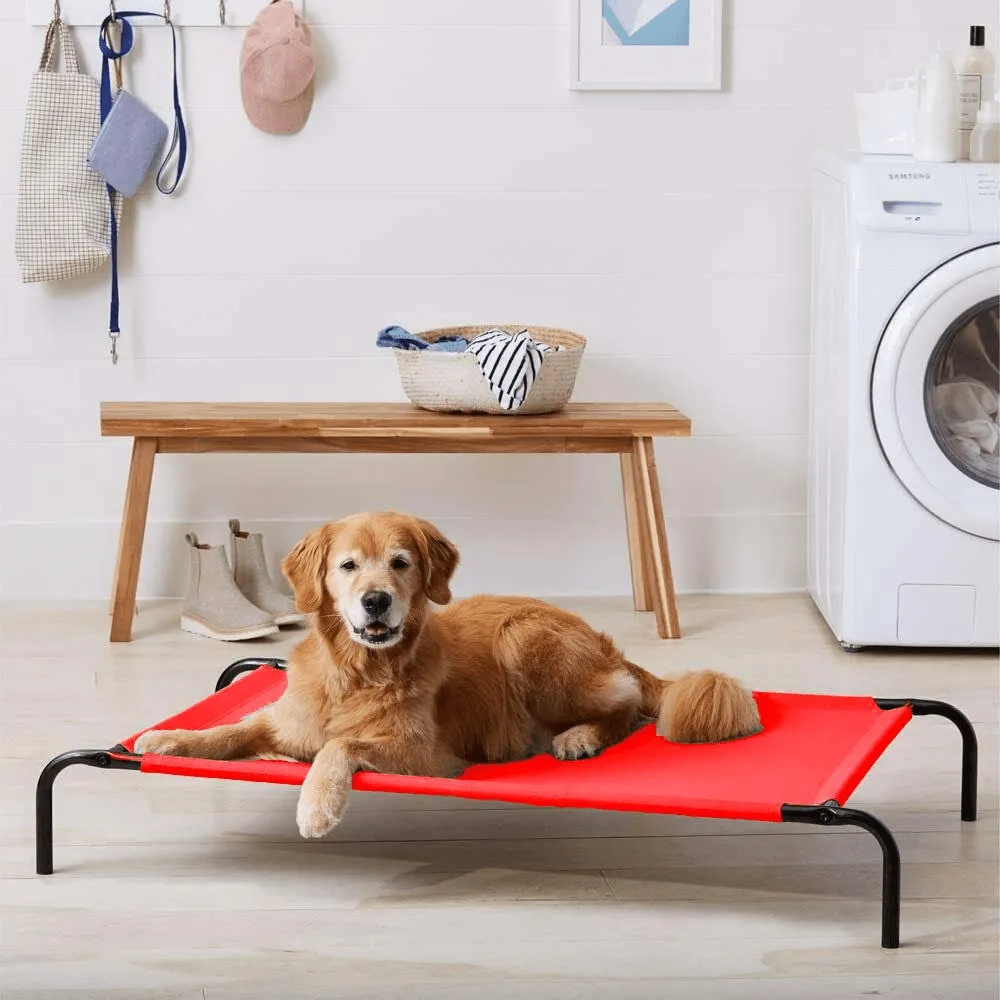 Fluffy's Pawsome Waterproof elevated Sides Camping Bed for Dogs (Red)