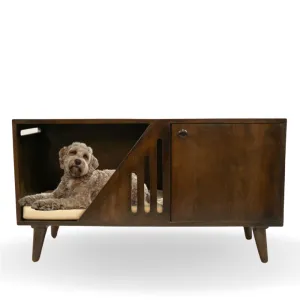 FurryLiving Benji Cabinet with Cushion for Small Dogs and Cats (Dark Brown/ Cream Cushion)
