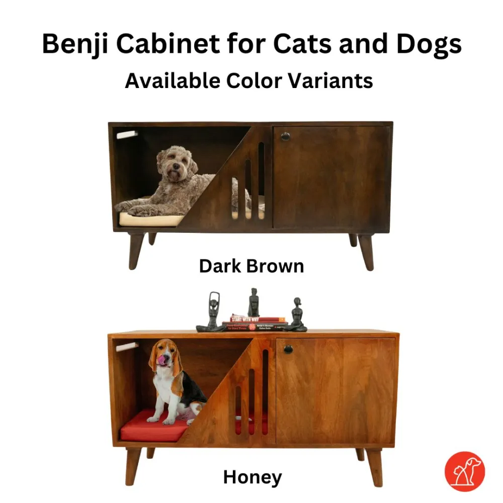 FurryLiving Benji Cabinet with Cushion for Small Dogs and Cats (Dark Brown/ Cream Cushion)
