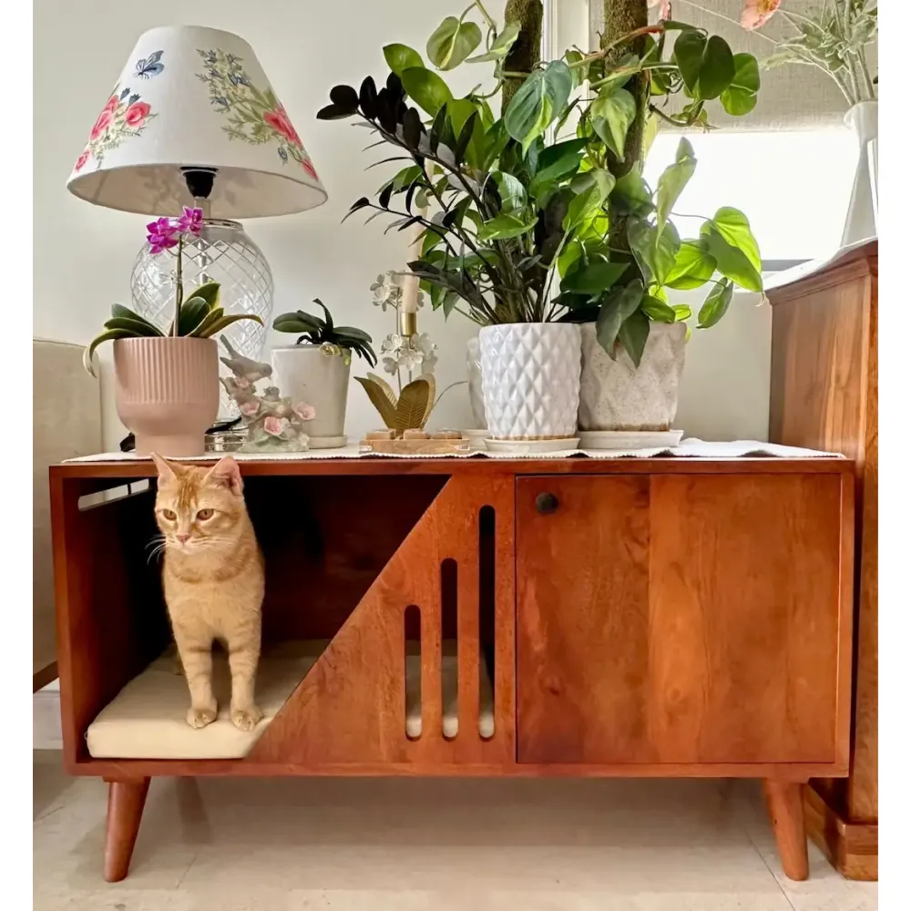 FurryLiving Benji Cabinet with Cushion for Small Dogs and Cats (Honey)