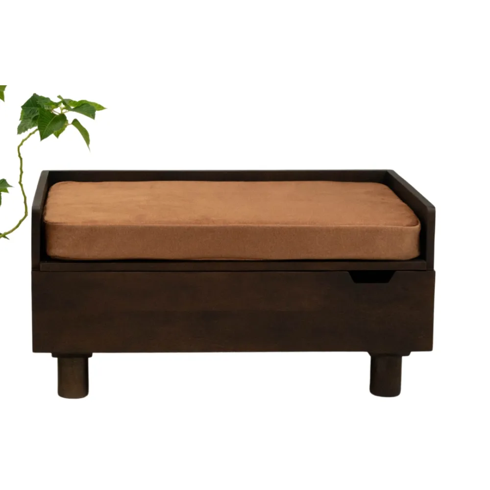 FurryLiving Hibachi Dark Brown Bed with Storage for Dogs (Large)